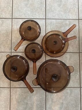 Corningware Amber Brown Glass Cookware Set with Lids